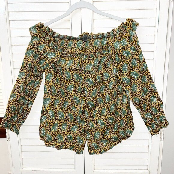 J.CREW Ruffle Off The Shoulder Top in Ratti Elephant Print Size 8 Blouse Cotton - Picture 2 of 6